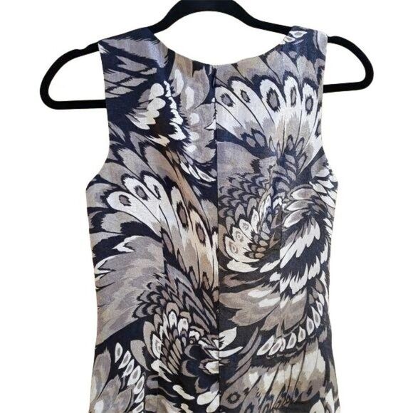90's London Times Formal Bodycon Ruched Ruffled Wing Feather Print Brown Sz 4 - Picture 9 of 11